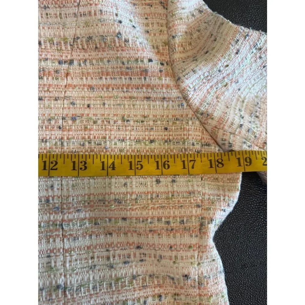 Karl Lagerfeld Cream and Pink Tweed Zip Jacket pockets rounded neckline size 8